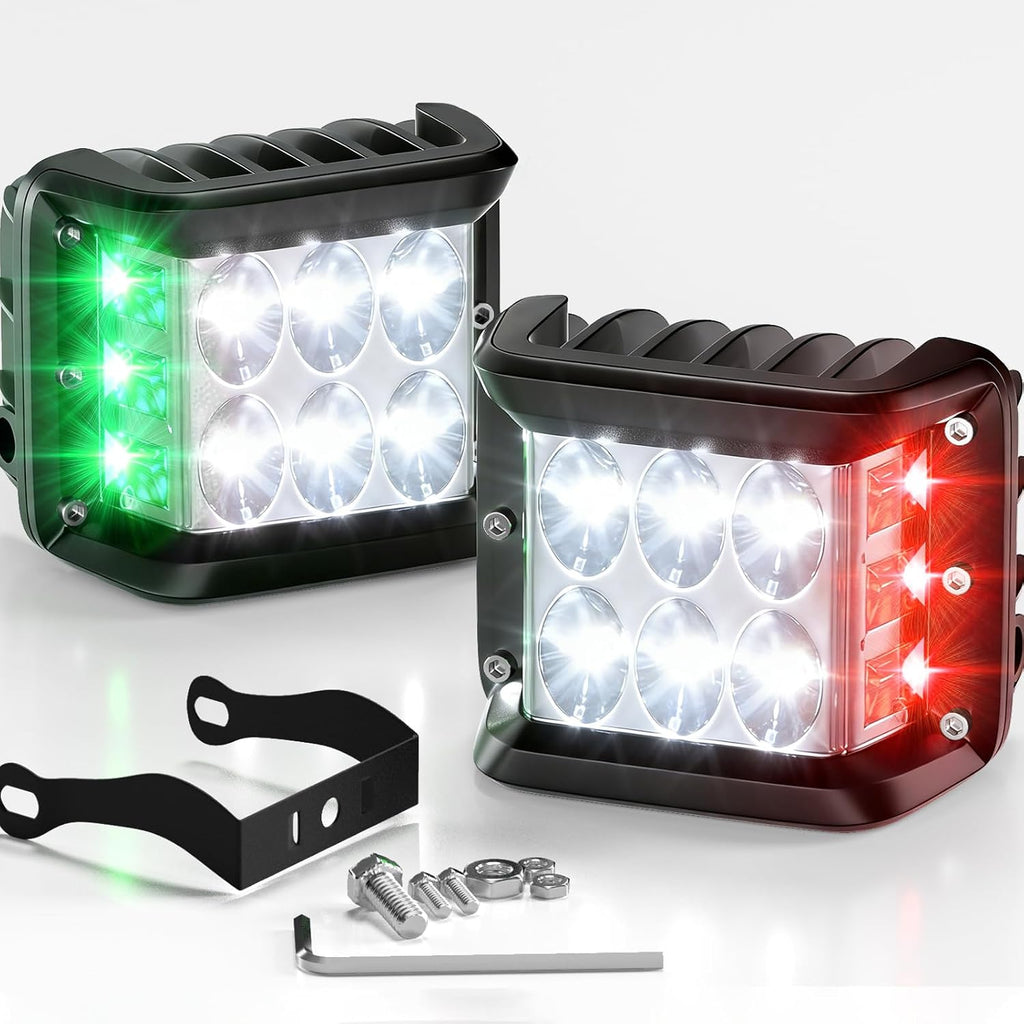 PSEQT 12LED Red Green White Marine Boat Navigation Light, 12V-24V Waterproof LED Boat Bow Stern Center Light with 5 Modes (Steady-on/Strobe), Aluminum Housing for Yacht Sailboat Pontoon Boat, 2Pcs