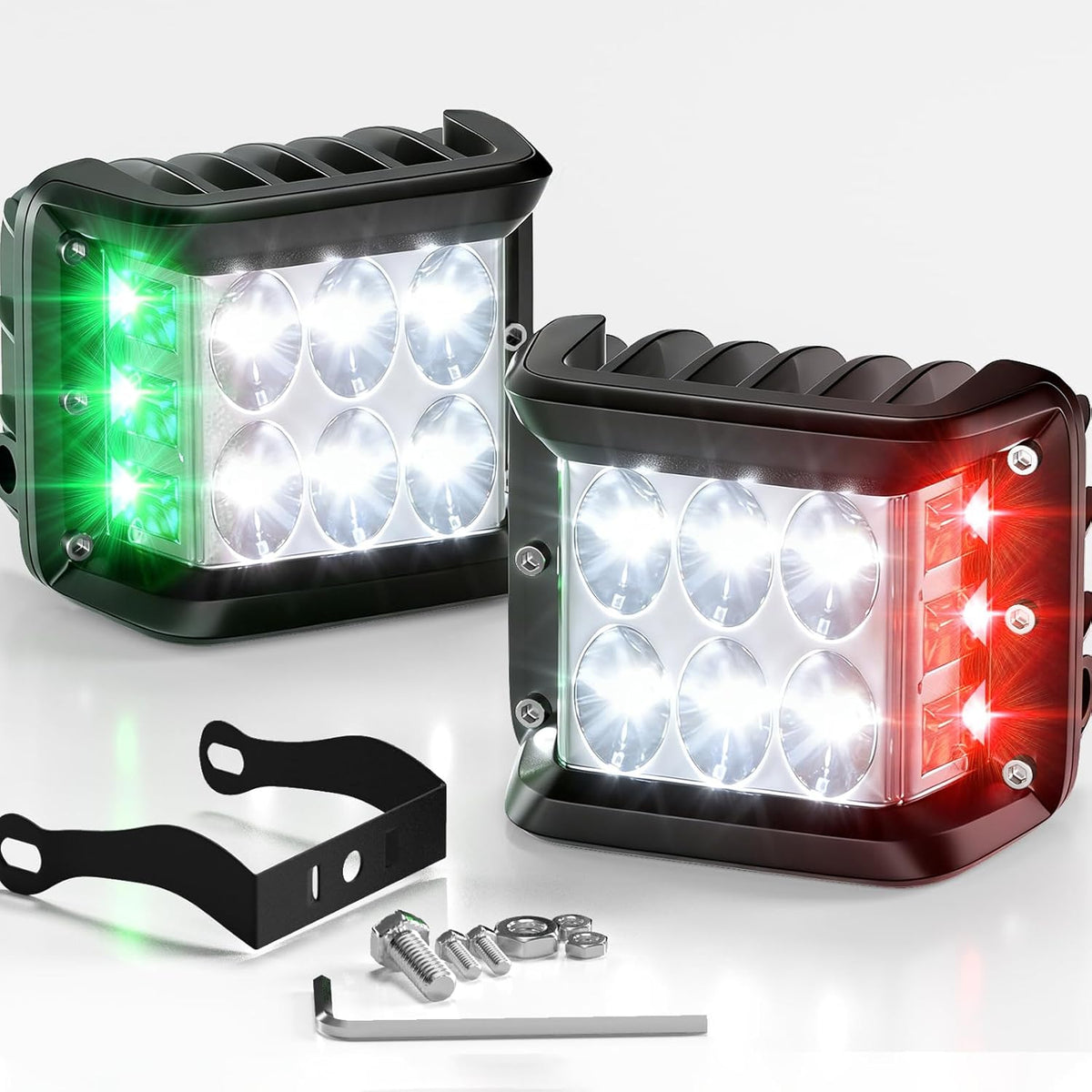 PSEQT 12LED Red Green White Marine Boat Navigation Light, 12V-24V Waterproof LED Boat Bow Stern Center Light with 5 Modes (Steady-on/Strobe), Aluminum Housing for Yacht Sailboat Pontoon Boat, 2Pcs