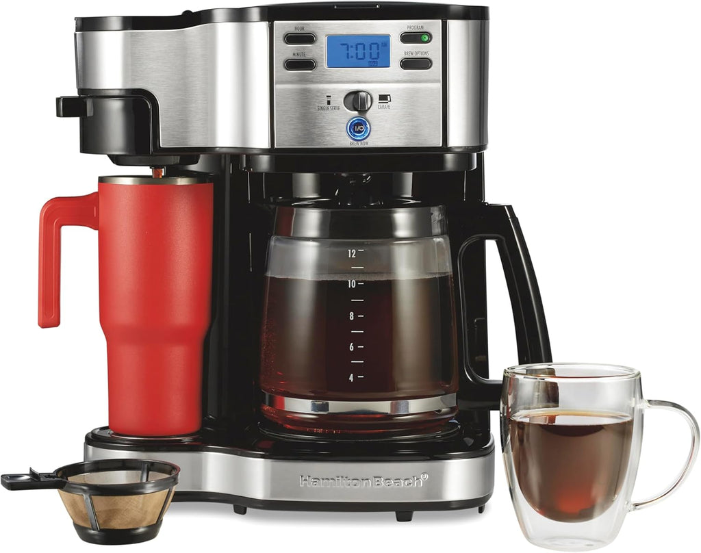 2-Way Brewer Coffee Maker, Single-Serve and 12-Cup Pot, Black/Stainless Steel(49980A), Carafe | 12 Cup Glass Carafe