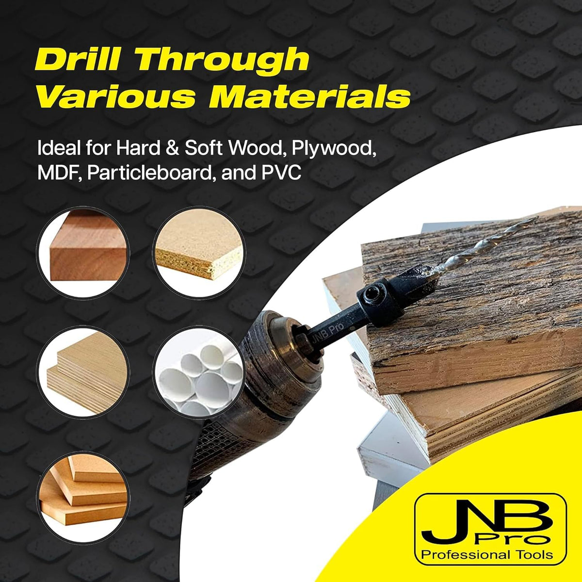JNB Pro Countersink Bit Set for Wood, 3 Bits + 1 Free Extra, Tapered Bits with Adjustable Collar & Hex Wrench, Collar Set for Drilling, Precision Woodworking Tools, Durable Construction, #6 (9/64")