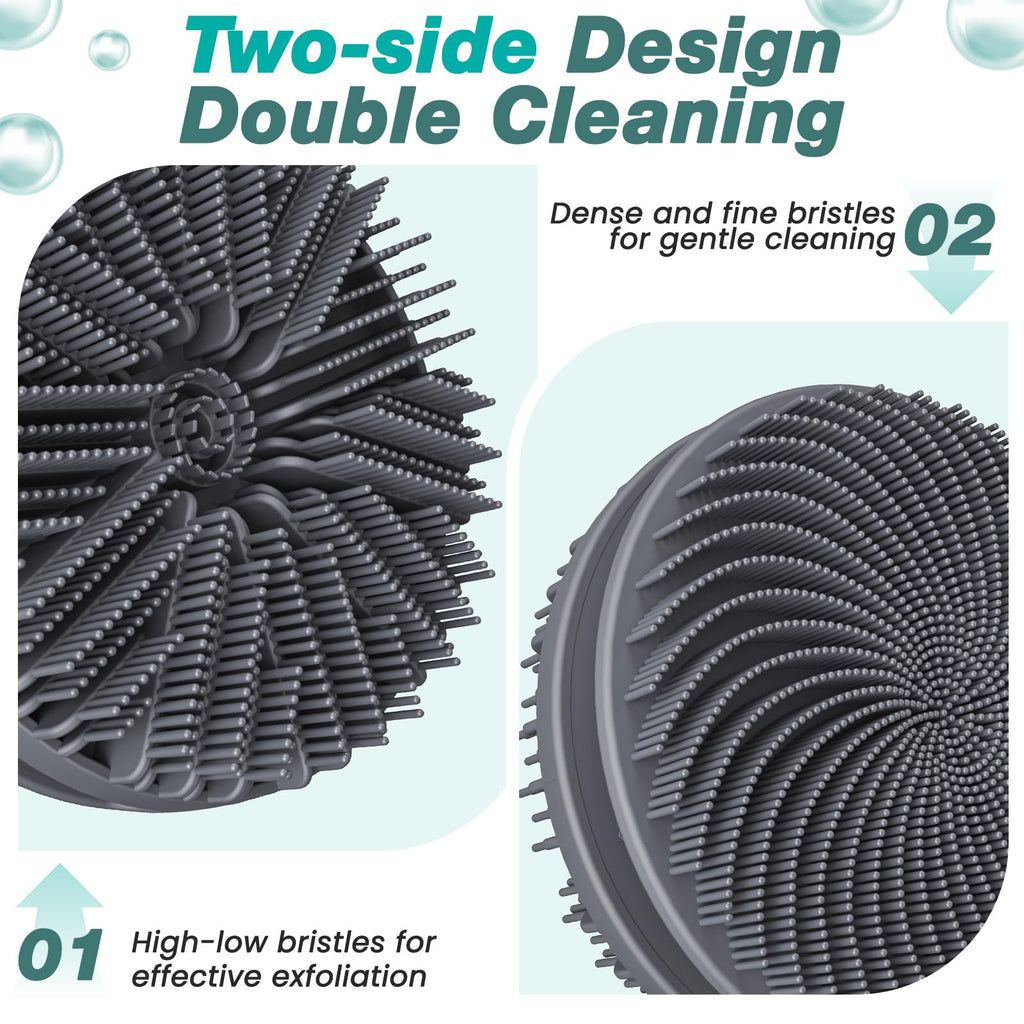 Silicone Body Scrubber Shower Brush Set Thin Bristles Gray