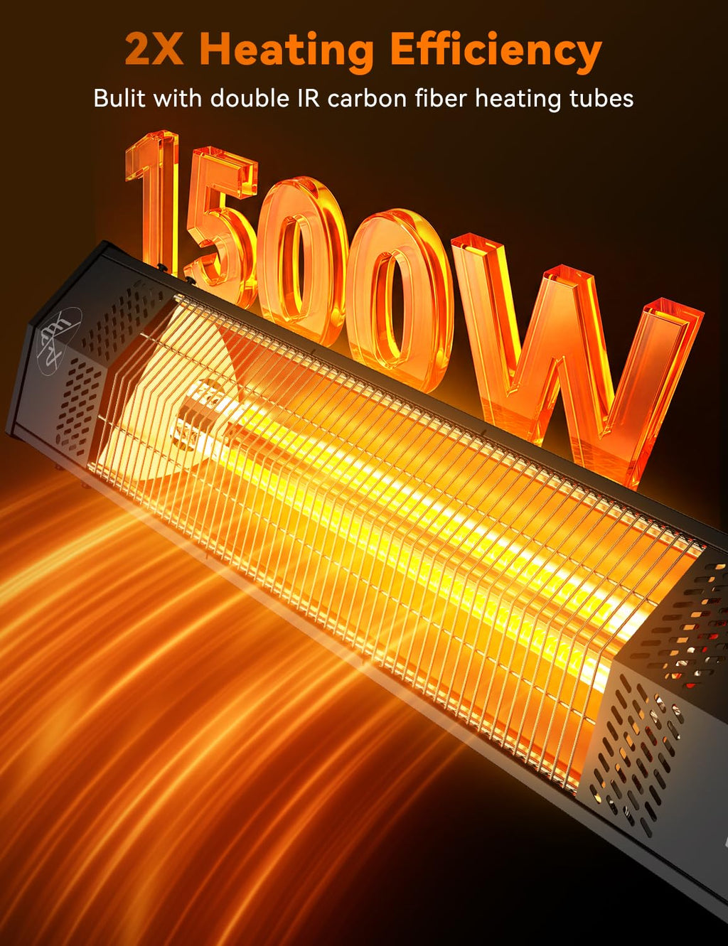 Patio Heater for Outdoor Use, 1500W 36-inch Infrared Electric Heater, Instant Heating, 3 Levels, Tip-Over & Overheat