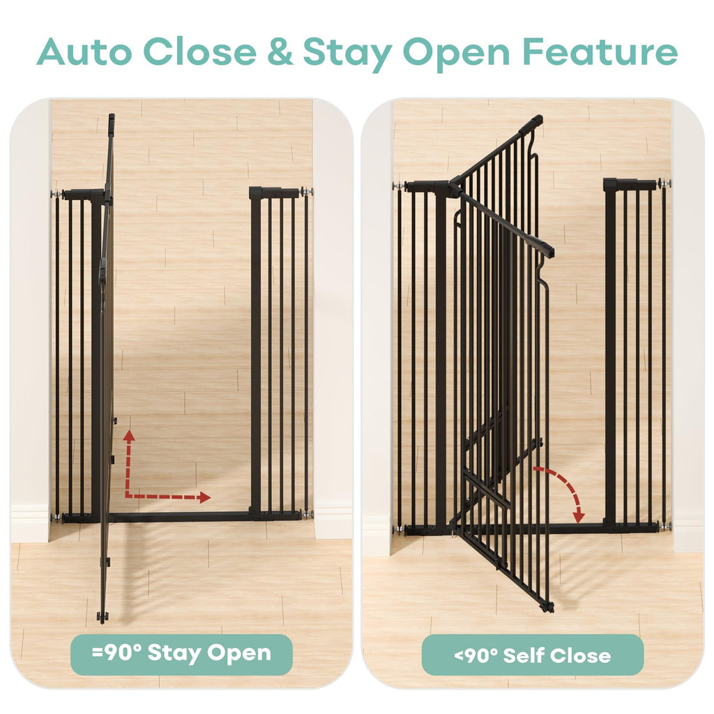 Extra-Tall Full-Height Anti-Jump Cat & Pet Safety Gate with No-Drill Pressure Mount & Auto-Close Walk-Through Door — Black