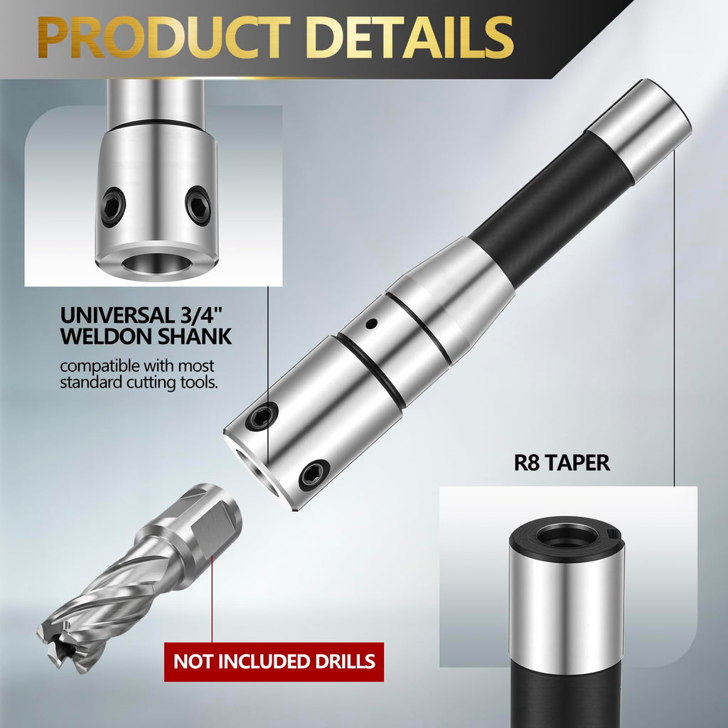 Lanties Annular Cutter Arbor Adapter, R8 to 3/4" Weldon Shank, Standard