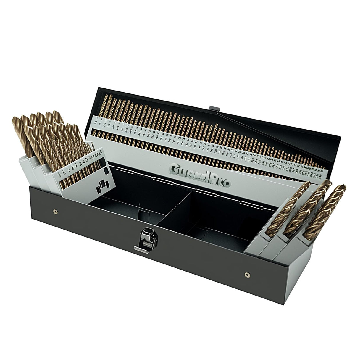 GuardPro 115Pcs Cobalt Drill Bits Set, High Speed Steel, 135 Degree Tip, Twist Jobber Length Drill Bit Kit for Hardened Metal, Plastic and Wood with Metal Indexed Storage Case, 1/16"-1/2"