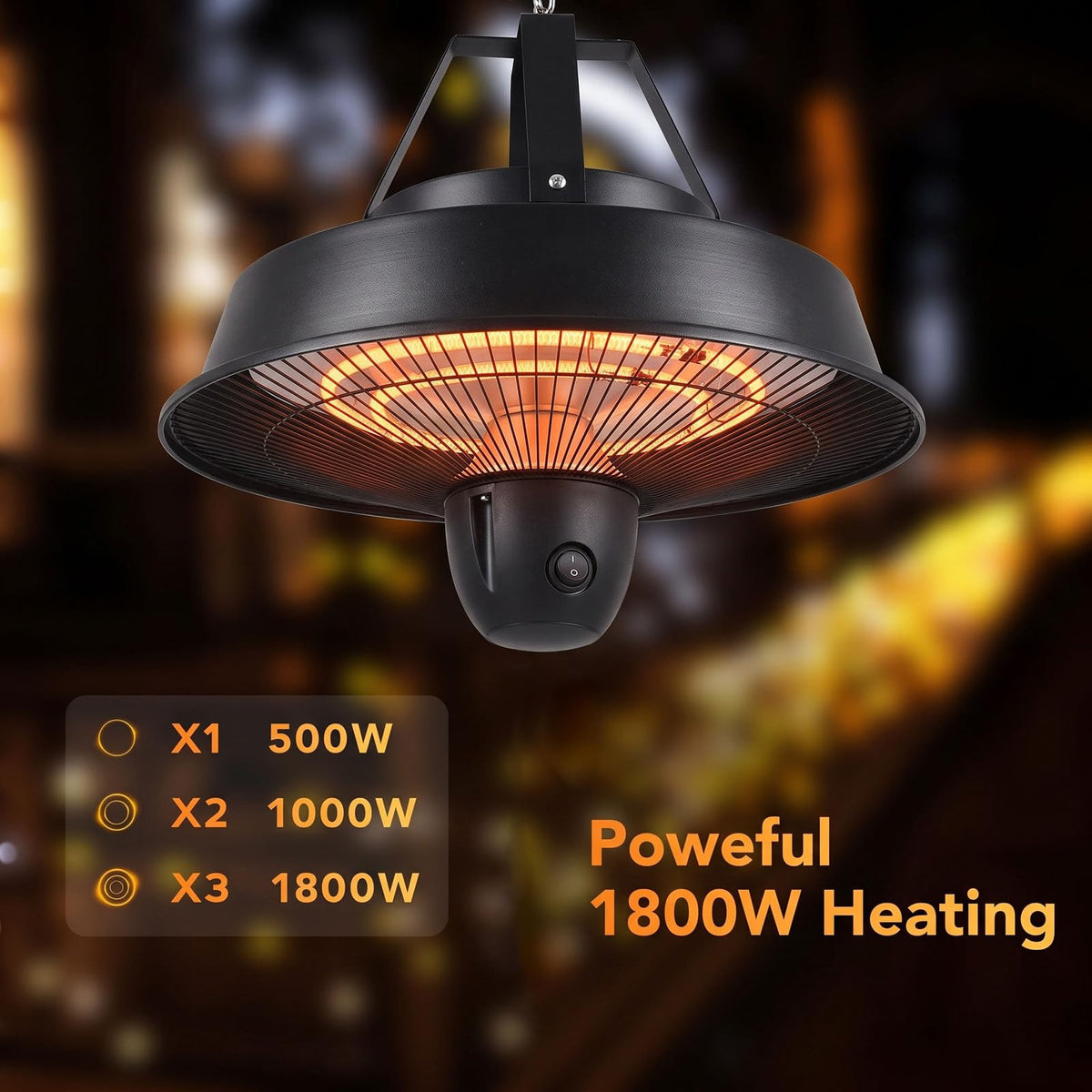 1800W Infrared Hanging Patio Heater,Touch & Remote Control