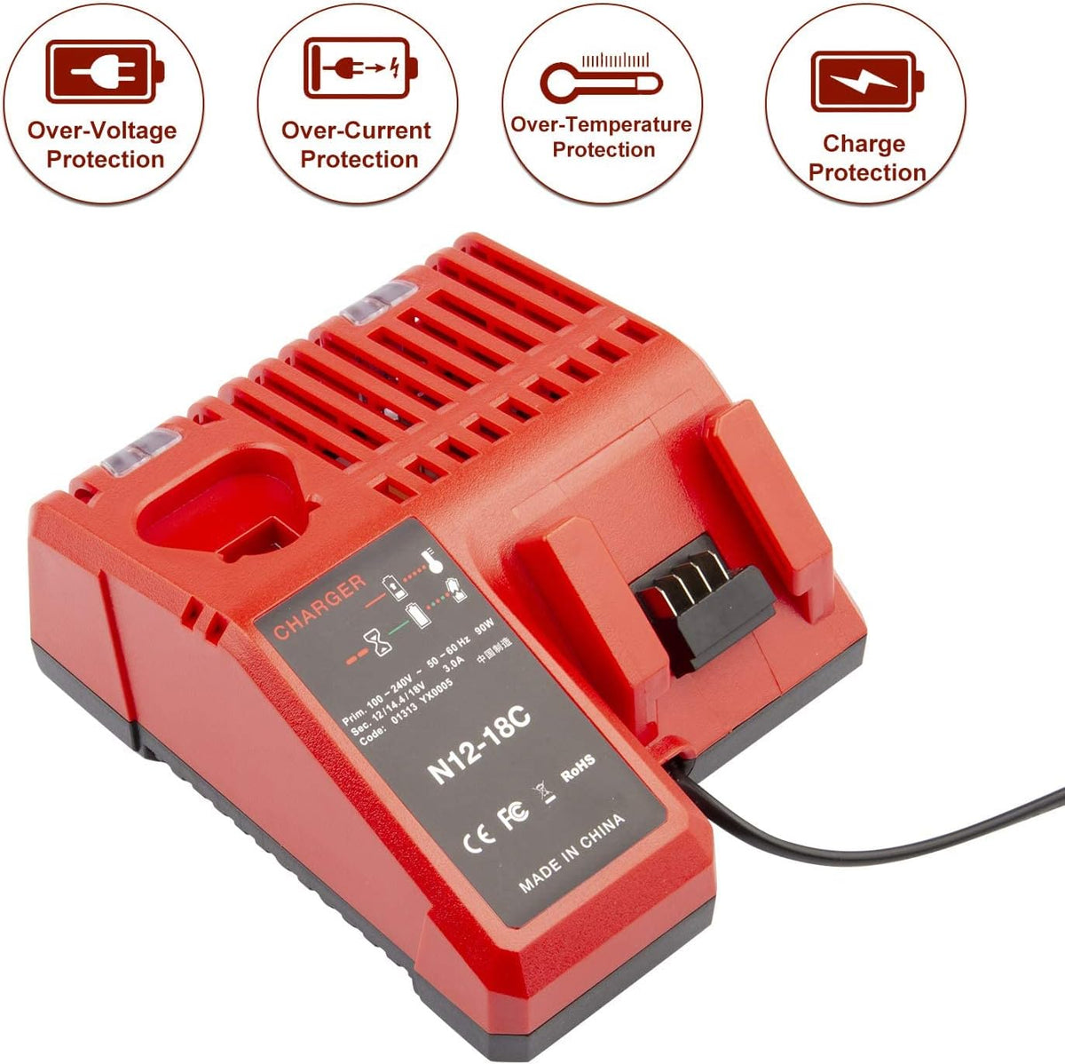 Replacement Charger for Mil-Waukee M-12 & for M-18 Multi-Volatge Rapid Charger for 48-59-1812 MK 12 Volt and 18 Volt XC Battery 48-11-2420 48-11-1815 48-11-1840 48-11-1841 48-11-1850
