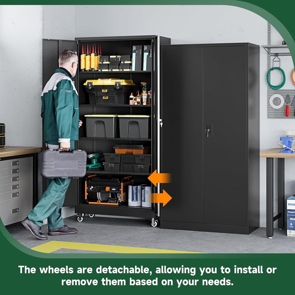 Metal Garage Storage Cabinets with Wheels,Steel Tool Cabinets Lock Door and Adjustable Shelves for