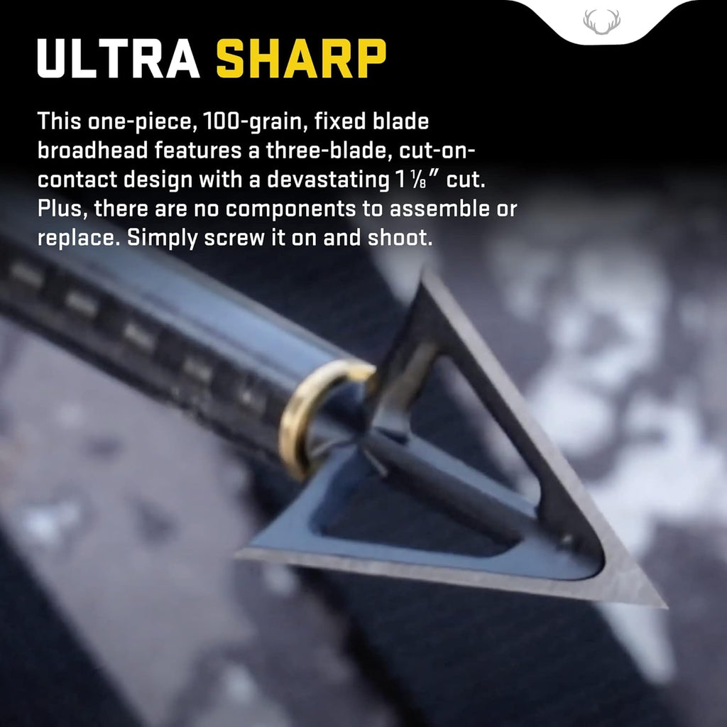 EVO-X Montec Fixed Blade Broadhead - Pack of 3 - 100-Grain, Three-Blade Design