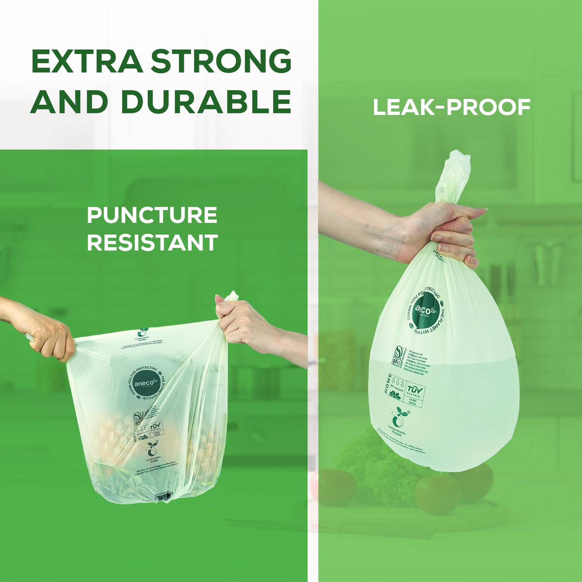 100% Compostable Waste Bags 2.6 Gallon (Flat Top Bags, 50 Count)