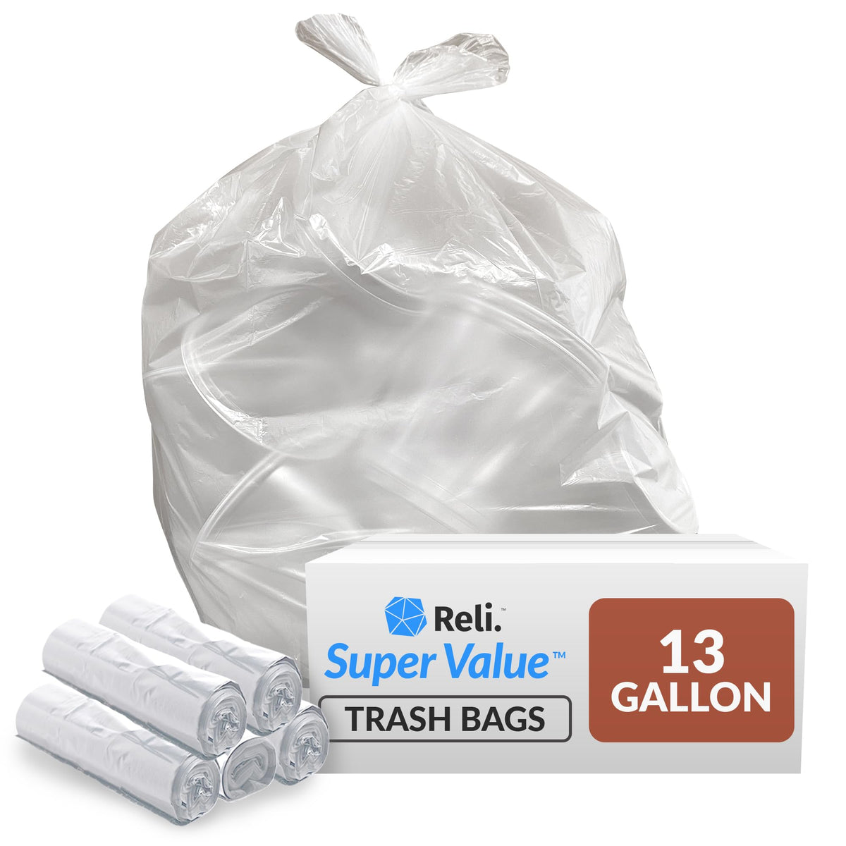 13 Gallon Trash Bags | 250 Bags | Clear | Tall Kitchen Liners