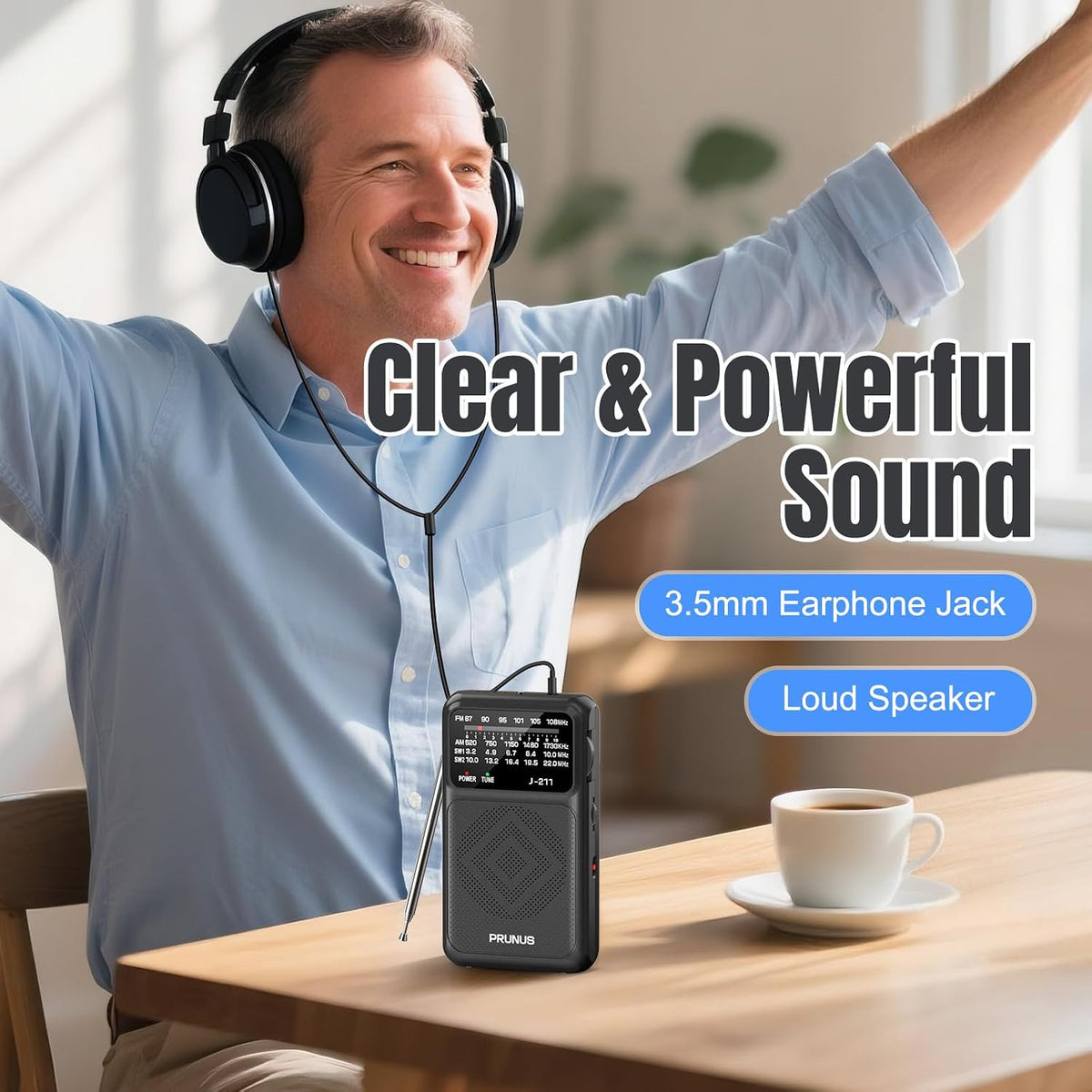 J211 Portable Radio AM FM, USB C Charging and AA Battery Operated | Excellent Reception& Clear Speaker, Headphone