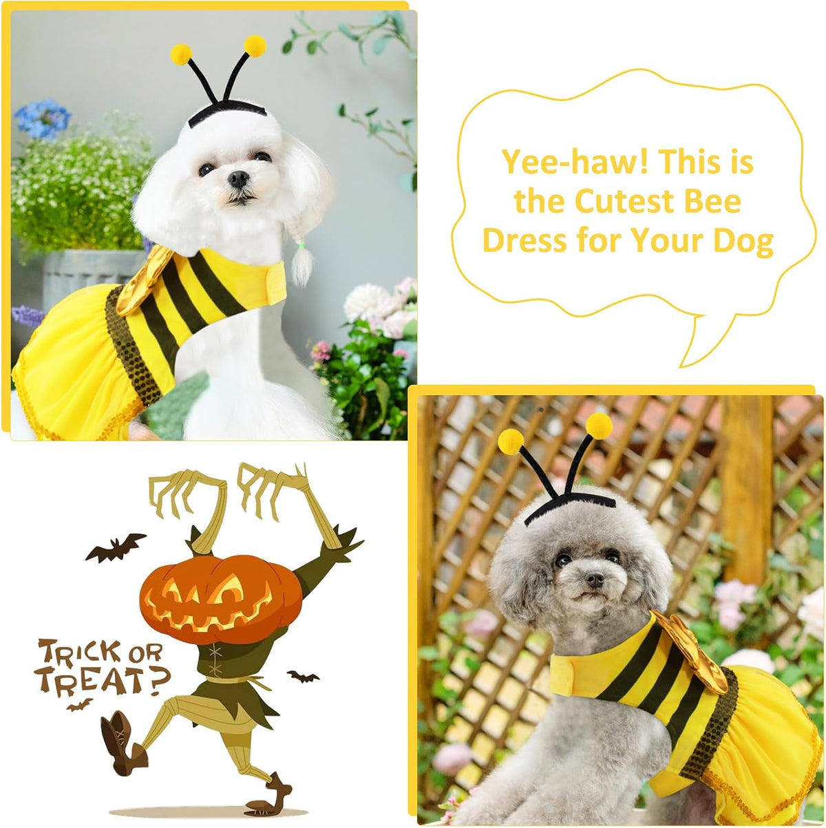 Bee Dog Halloween Costumes, Bumblebee Dog Costume for Small Medium Dogs Cats