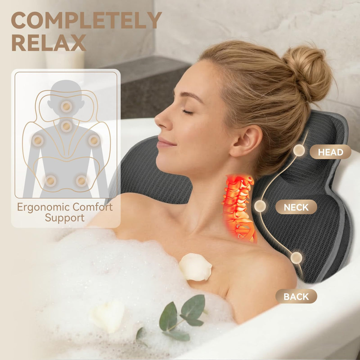 Bath Pillows for Tub - Luxury Bathtub Pillow Neck, Head, Back Support