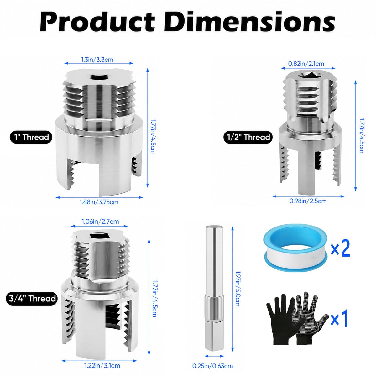 3 Pcs PVC Pipe Threader, 4-In-1 Water Pipe Threading and Cutting Tool for 1/2", 3/4", & 1" Pvc/Plastic Pipes, Pipe Tapping and Threading Tool Compatible with Electric Drills, Suitable for Home Repair