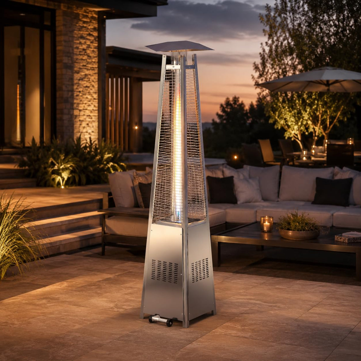 48,000 BTU Propane Pyramid Patio Heater for Outdoor Use, Silver