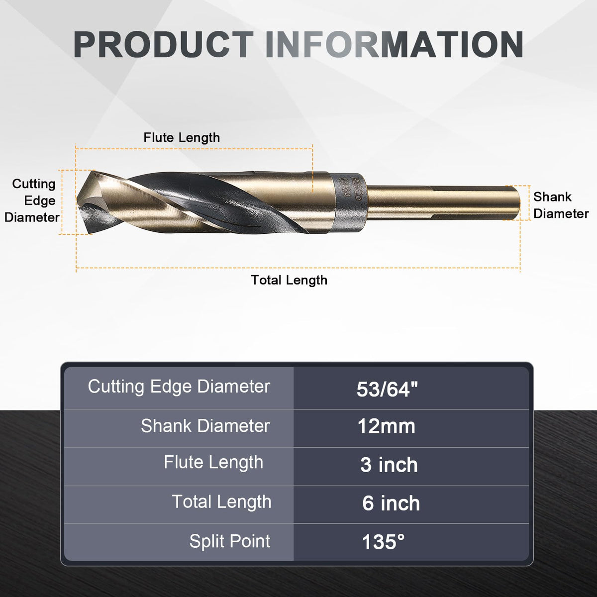 uxcell 53/64" Drill Bit 12mm Reduced Shank 3-Flat M35 5% Cobalt HSS