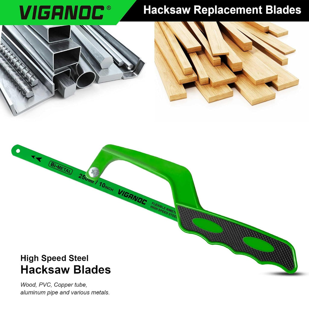 10" Hacksaw Replacement Blades Set, Bi-Metal High Speed Steel Hack Saw Blade Sets - 18T - 24T - 32T HSS Saw Blades, 10 Pack