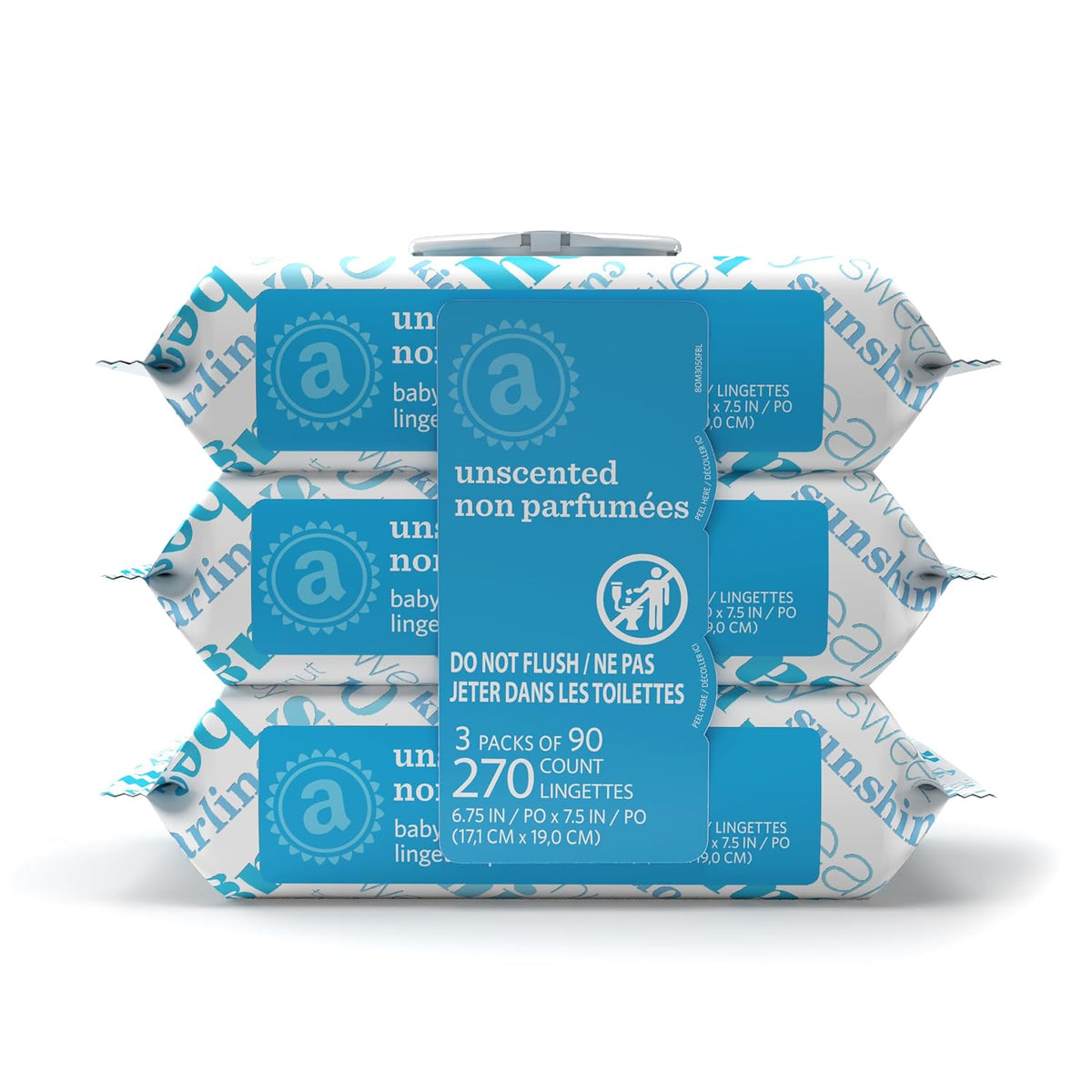 Baby Wipes, Unscented, Hypoallergenic, Alcohol-Free, With Aloe and Vitamin E, 270 Count, Flip-Top Packs
