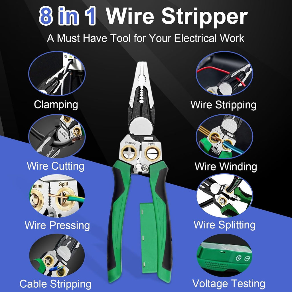 2026 New 8 in 1 Wire Stripper with Voltage Tester, Wire Stripping Tool for Heavy Duty 12-220V AC/DC Tester