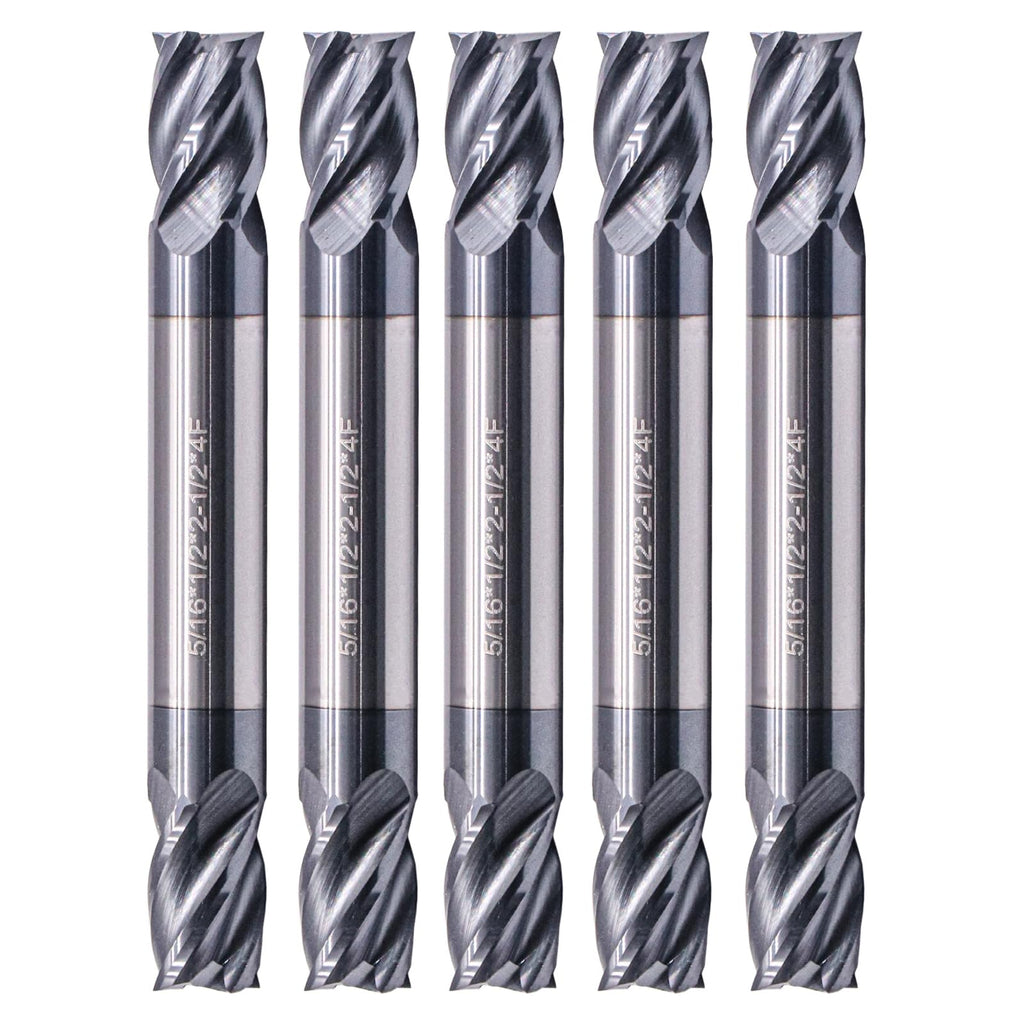 5Pcs 5/16" 4 Flute Solid Carbide Square End Mill, Double End, AlTiN Coated