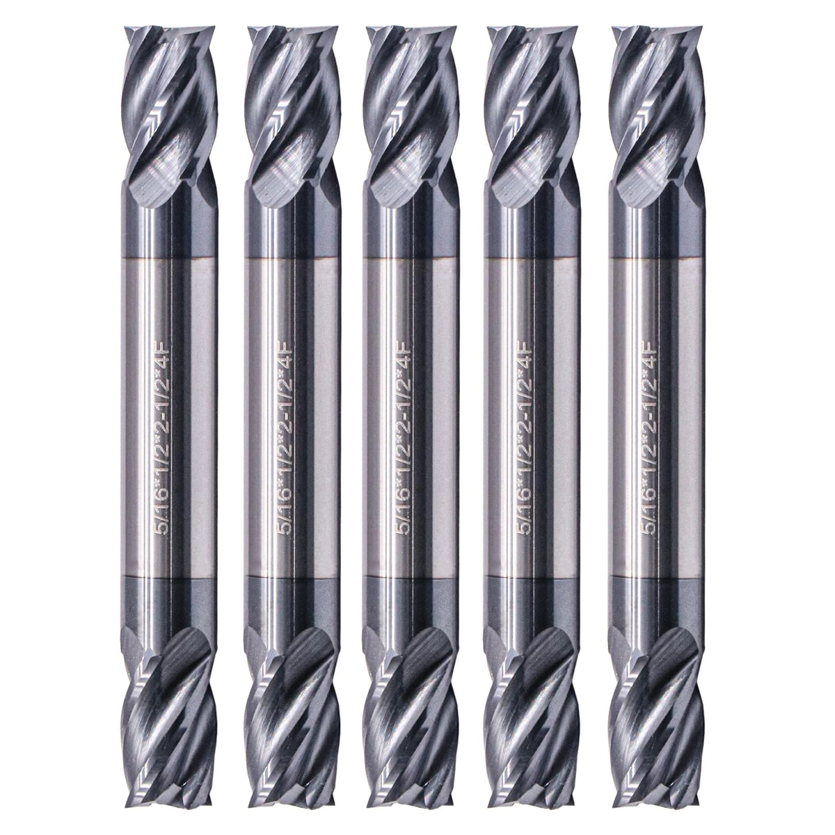 5Pcs 5/16" 4 Flute Solid Carbide Square End Mill, Double End, AlTiN Coated