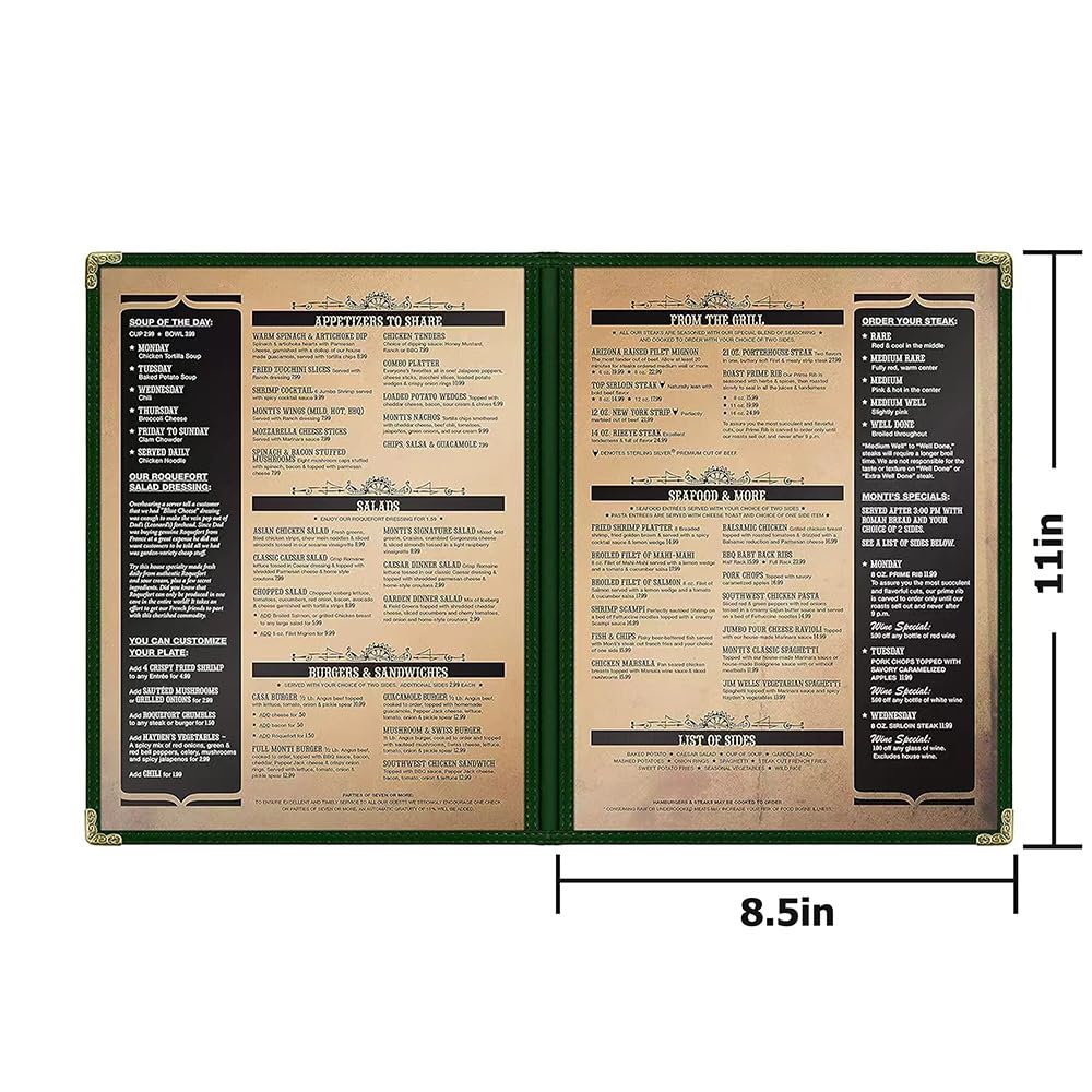 Goodsmart Restaurant Menu Covers - 25 Pack Green2-Page/4-View 8.5" x 11", Side-Loading Vinyl Menu Holders, Clear