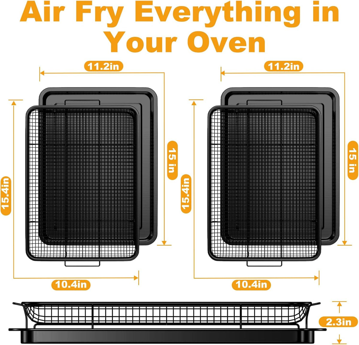 Air Fryer Basket Oven - 2 Set Large Air Fryer Basket and Tray Stainless Steel Oven Air Fryer Rack Pan Accessories for
