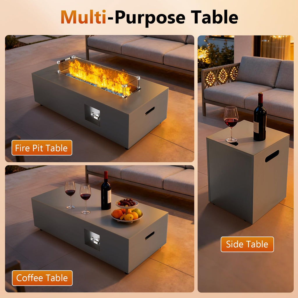 2-Piece 42" Rectangular Propane Fire Pit Table for Outside Patio 50,000 BTU