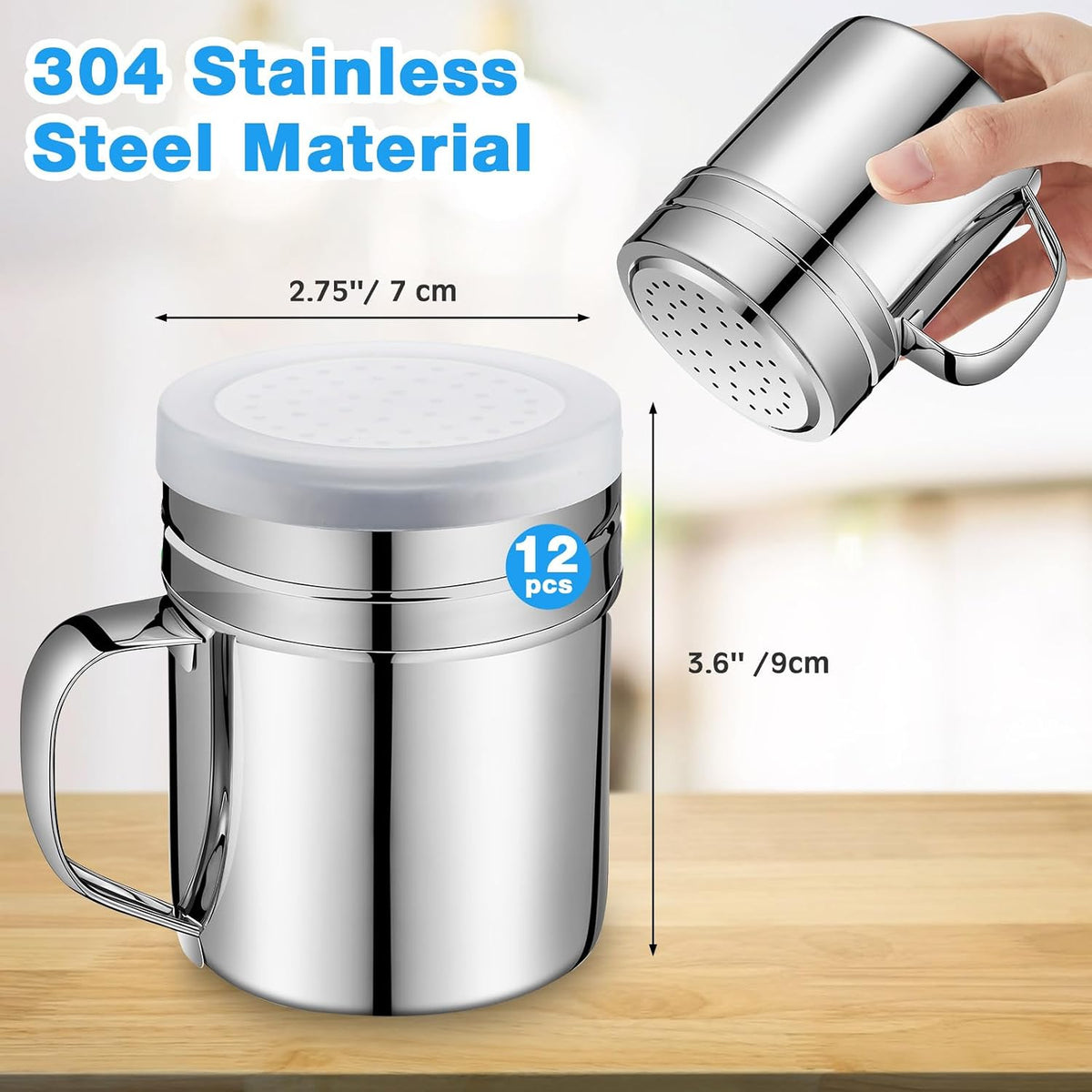 12 Pcs Stainless Steel Salt and Pepper Shakers,10oz