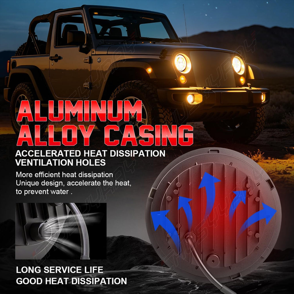 CHUSYYRAY 7 Inch Round Light Compatible with Jeep Liberty LED Headlight Assembly 2003 2004 2005 2006 2007 for Off Road, High Low Beam DOT Approved, 6500K White, IP67 Waterproof, Pack of 2