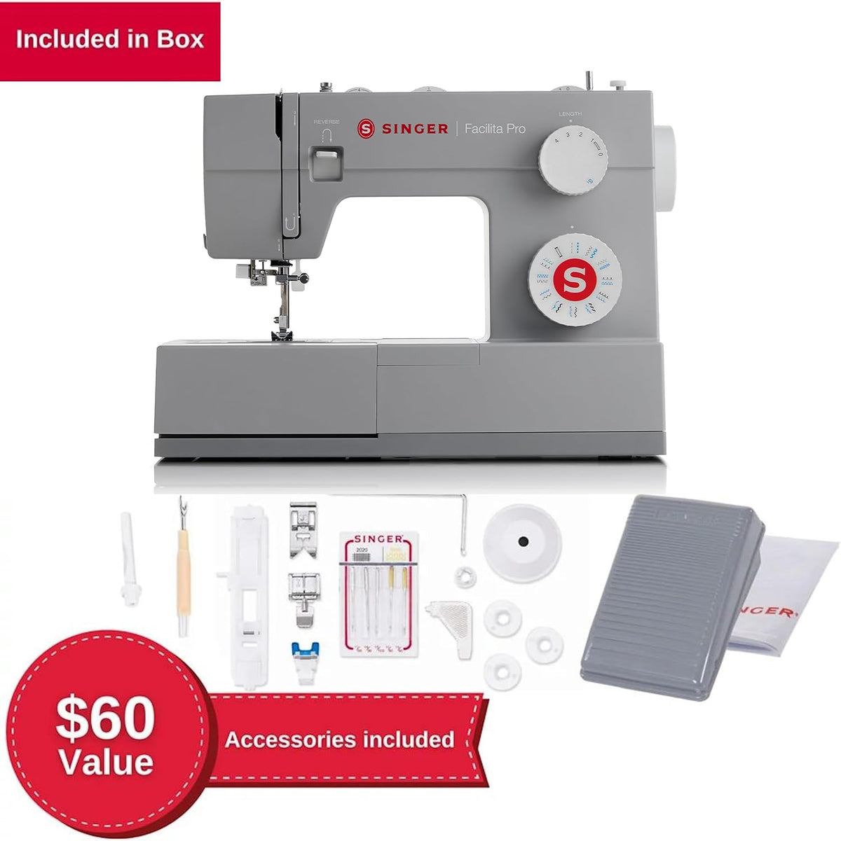 4423 (Grey) High Speed Heavy Duty Sewing Machine with Accessory Kit | 23 stitches deliver 97 applications, 50% more