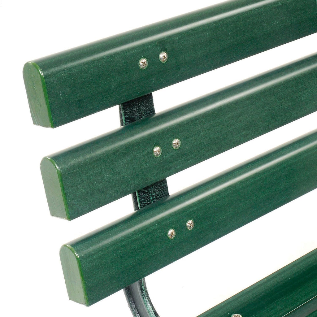 4'L Outdoor Park Bench with Backrest, Green, Plastic | Recylced Plastic Slats, Wrought Iron Frame, 1100 lbs Capacity