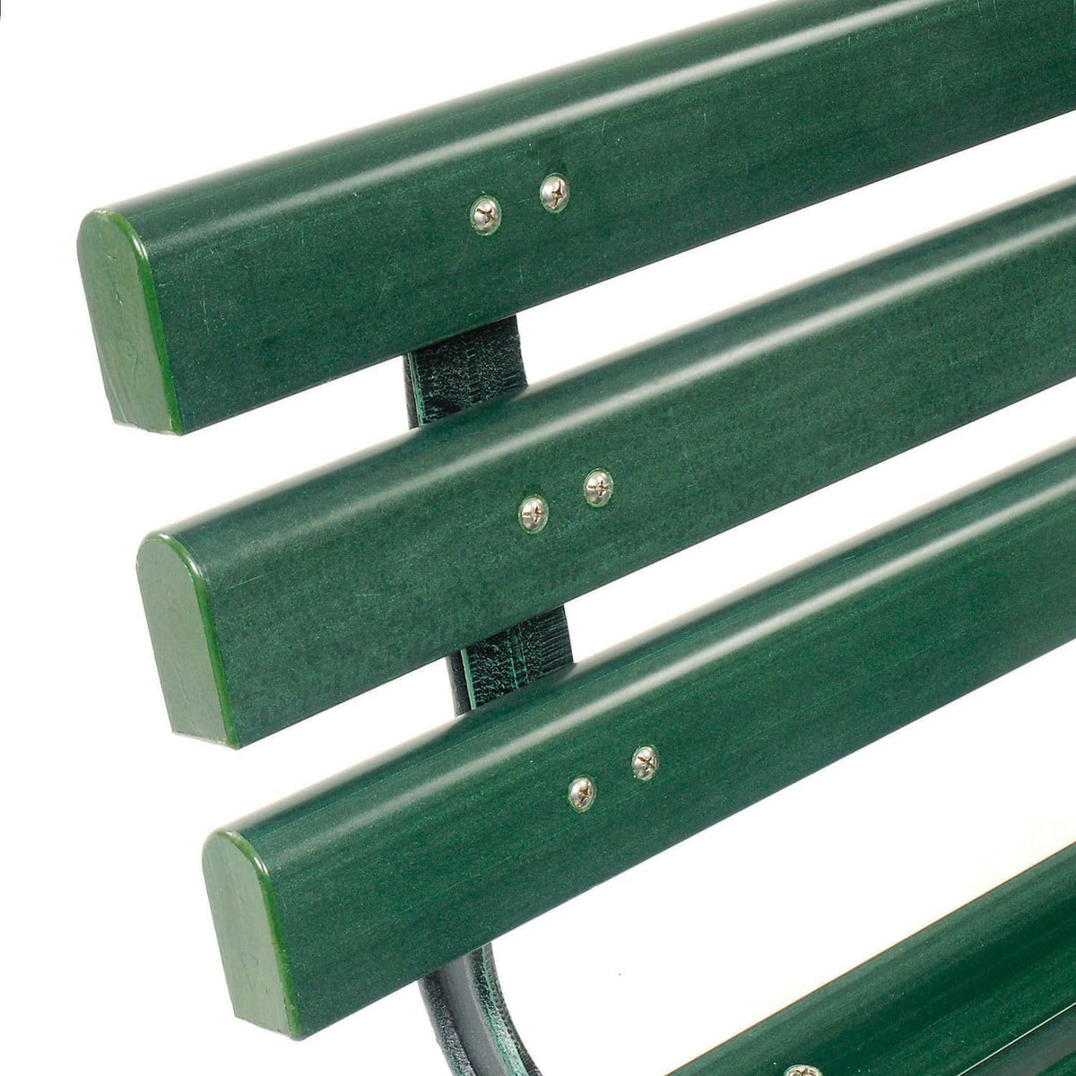 4'L Outdoor Park Bench with Backrest, Green, Plastic | Recylced Plastic Slats, Wrought Iron Frame, 1100 lbs Capacity
