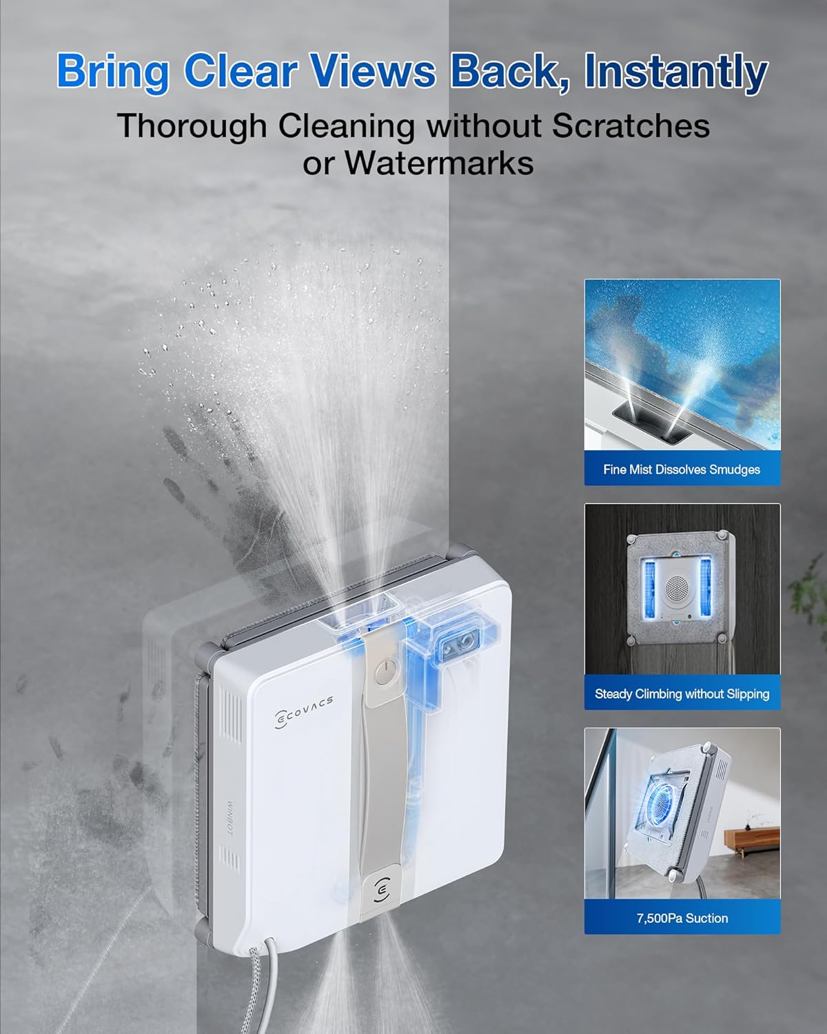 (2026 Version) WINBOT Mini Window Cleaning Robot - Compact Design, Dual Nozzles with Ultrasonic Spray, 9-Stage