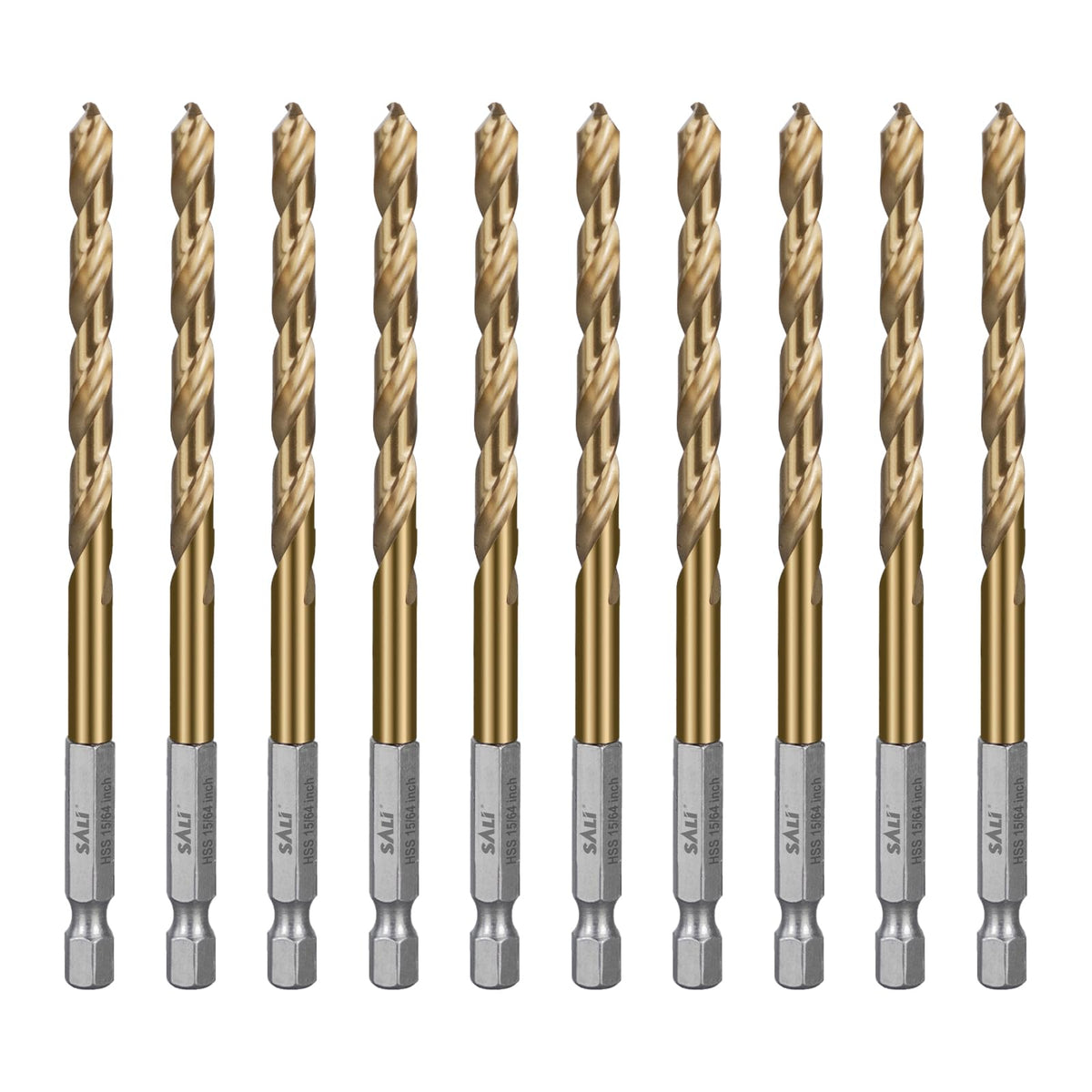 SALI Cobalt Drill Bit Set,10 Pack 15/64 Inch High Speed Steel Hex Shank Jobber Drill Bits, for Hardwood, Aluminum,Metal,Copper,Alloyed Steel