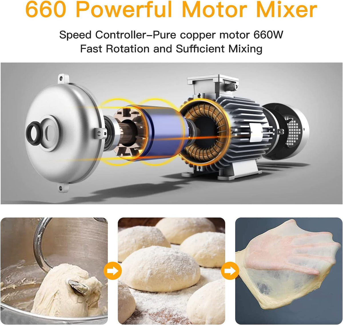 Stand Mixer, 7.5QT Kitchen Electric Food Mixer 10-Speed Tilt-Head Dough Mixer for Baking&Cake, with Stainless Steel