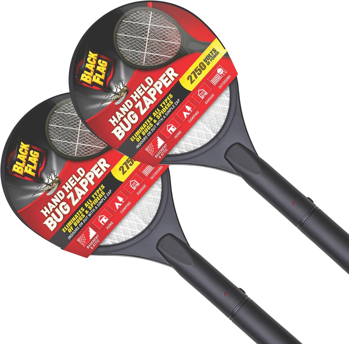 2-Pack Electric Bug Zapper Rackets, Mosquito & Fly Swatter, Battery Operated (Black)