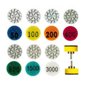 MiJunHD 1inch 25mm Mini Diamond Polishing Pad 16Pcs/Set, 7 Different Grit 50#-3000# Water Sanding Discs & 2.3mm 3mm Shank Hook & Loop Backing Holder for Detail Fine Grinding