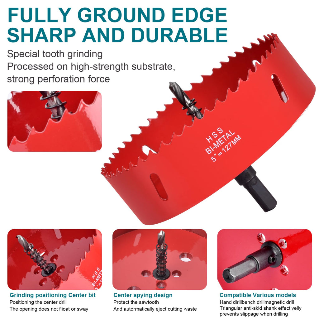 6-3/8 Inch / 162mm Hole Saw for Wood, Plastic Board, Ceiling,Drywall, and Metal Sheet - HSS Bi-Metal Hole Cutter with Pilot Drill Bit