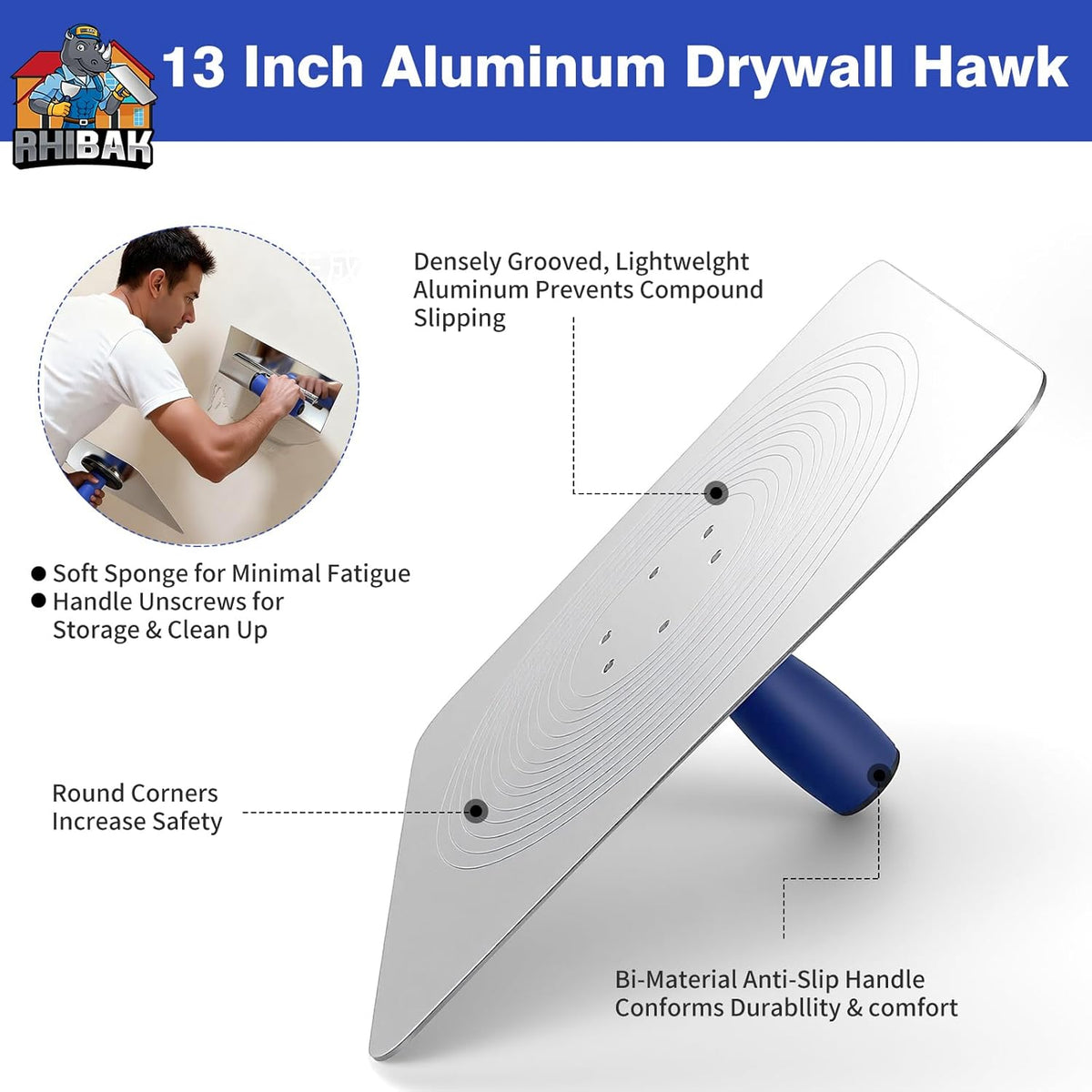 Drywall Hand Tools Kit, Drywall Knife Set with Putty Knives, Taping Knives, Aluminum Hawk, Mud Pan, Flat Finishing