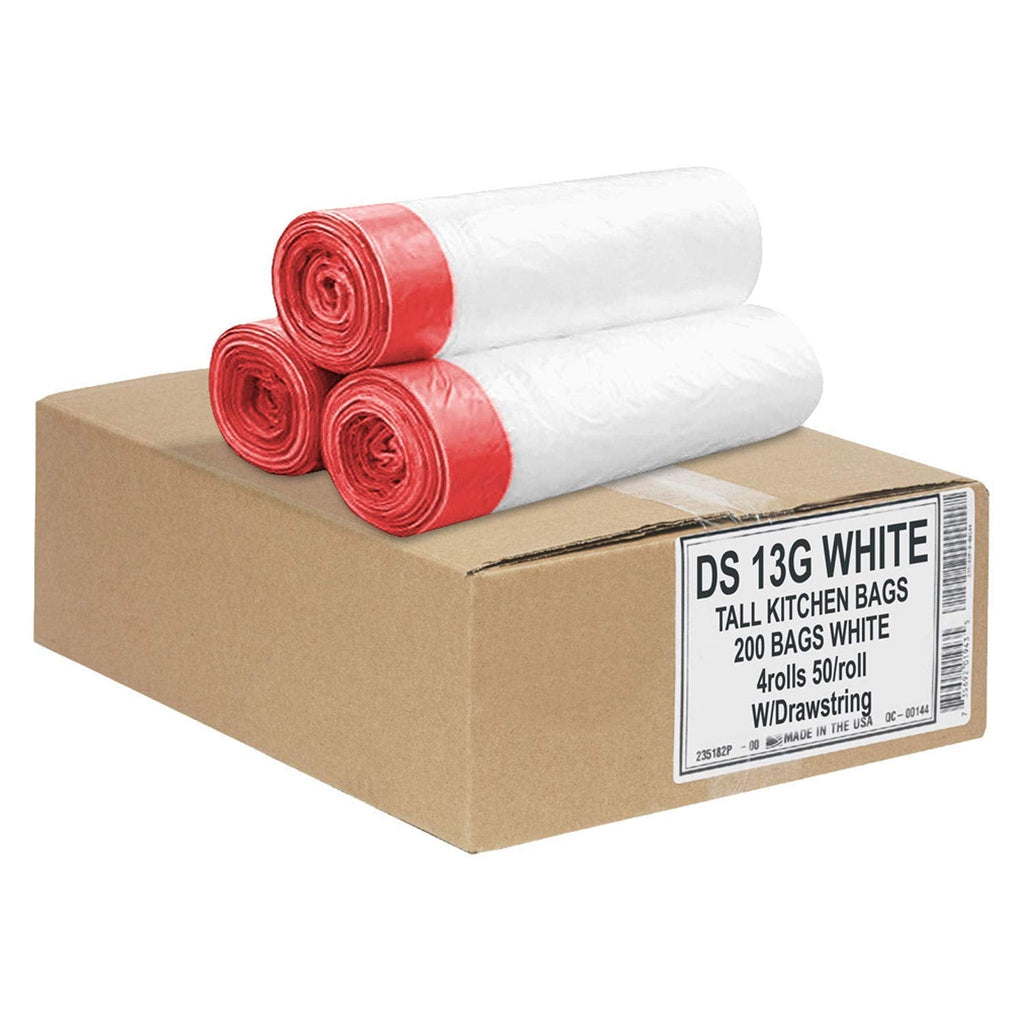 13 Gallon Drawstring Trash Bags - Bulk 200 Count