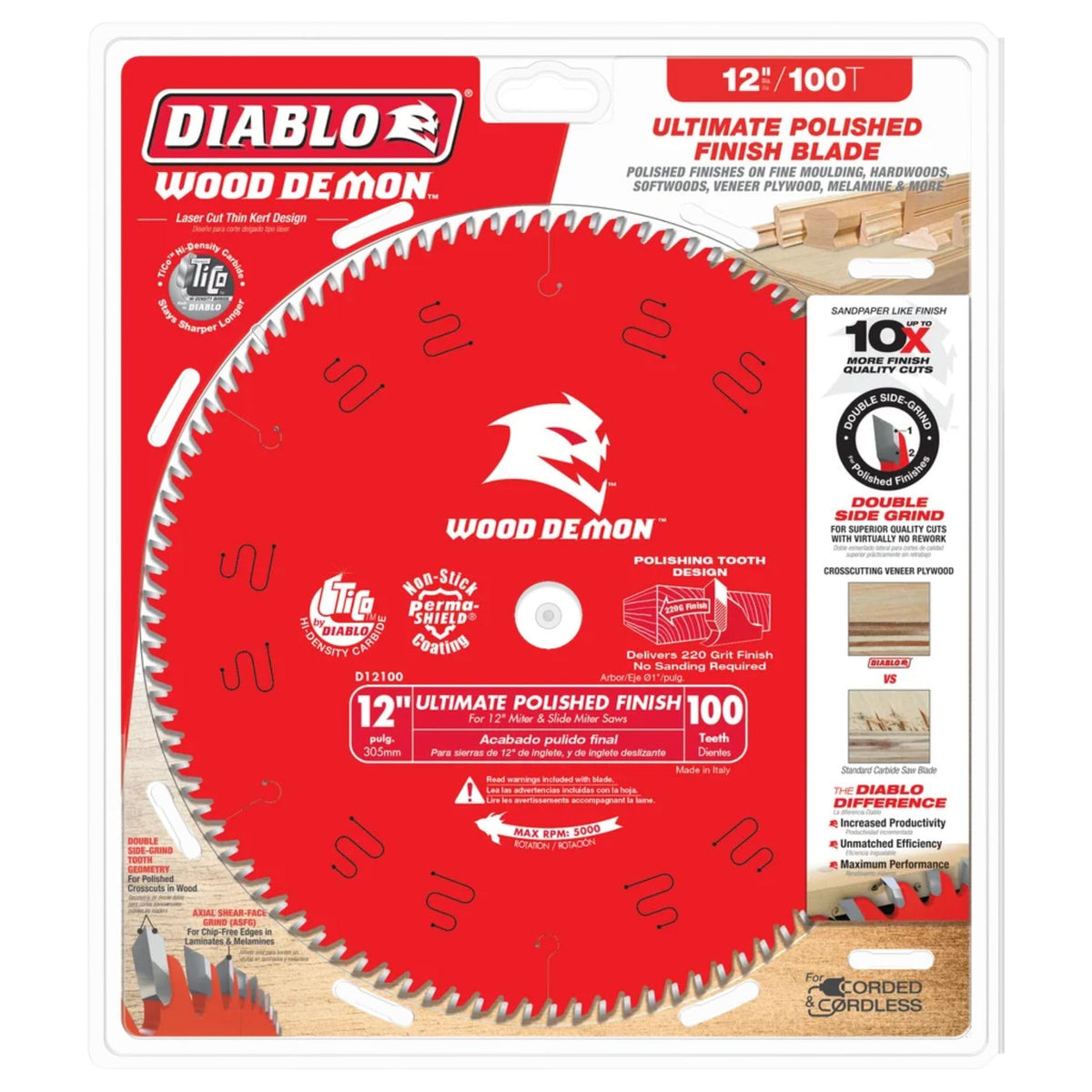 Diablo Ultimate Polished Finish Saw Blade - 12" Dia, 100 ASFG Teeth