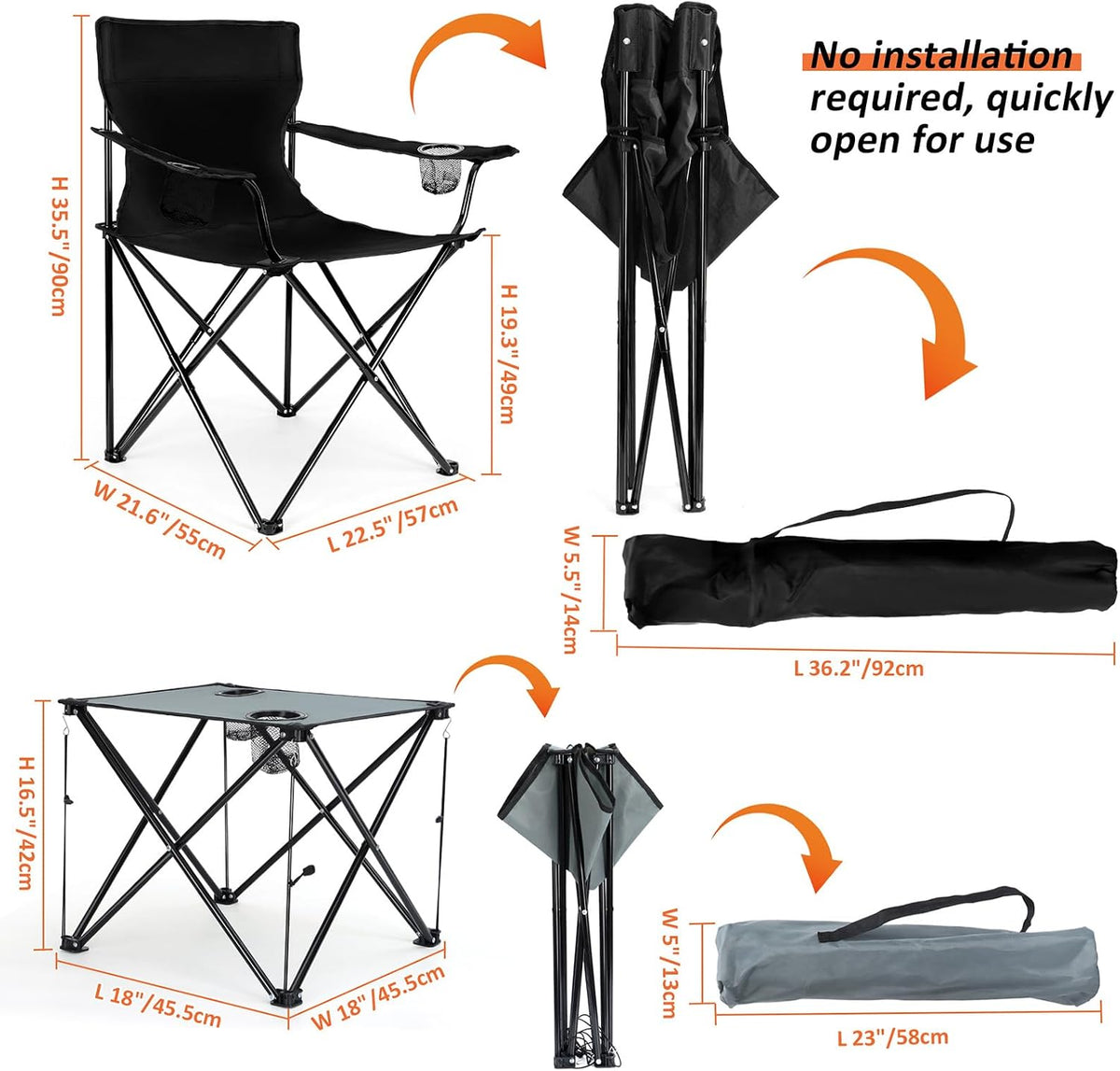 2 Pack Camping Chairs for Adults, Lawn Chairs with Table, Heavy Duty Folding Chairs for Outside Oversized & Comfy