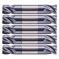 5Pcs 1/2" 4 Flute Solid Carbide Square End Mill - Double End - AlTiN Coated