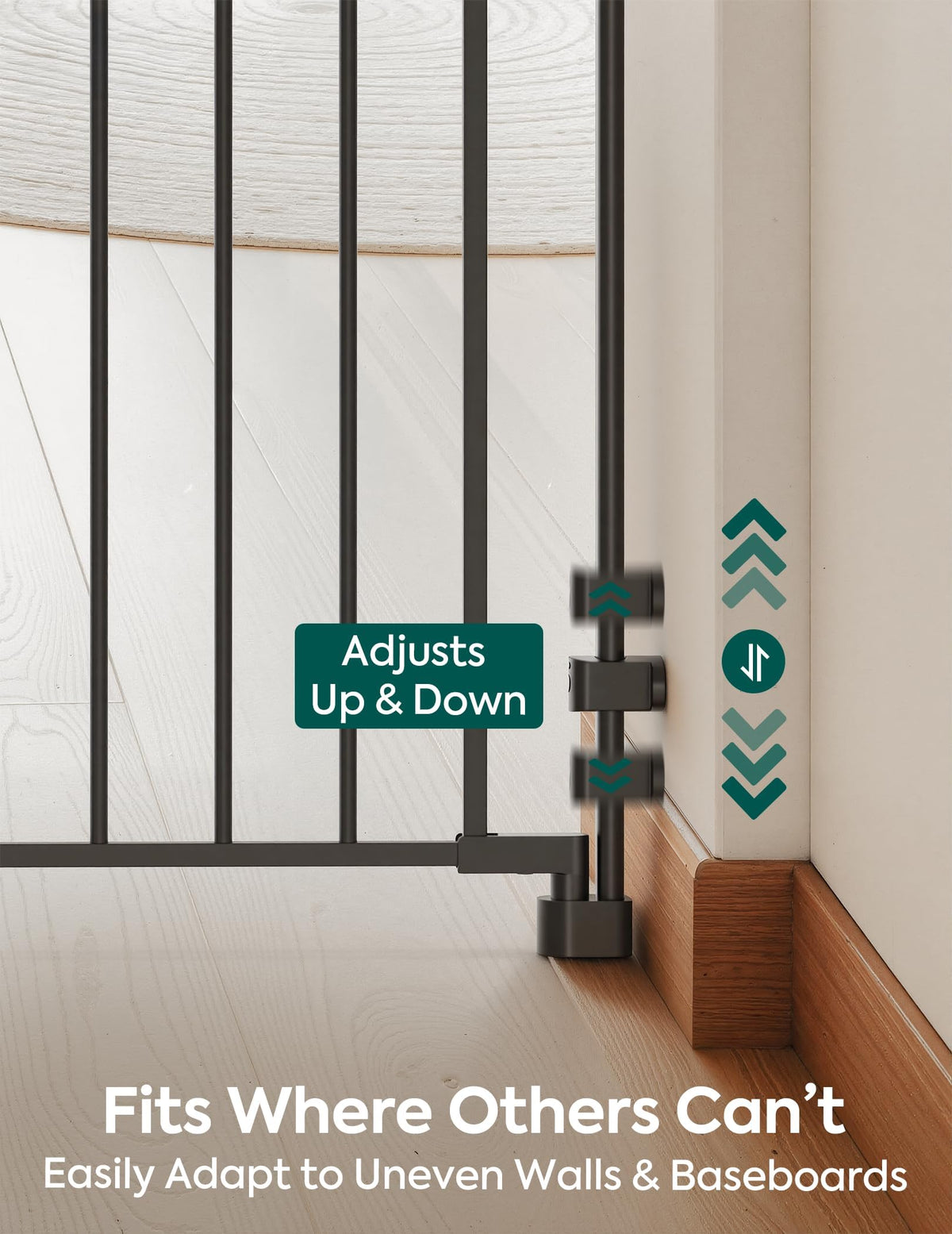 35.5-55" x 30" H Adjustable Hardware/Pressure-Mounted Pet & Child Safety Gate with Dual-Lock Walk-Through Swing Door for Stairs, Hallways & Wide Doorways — Black