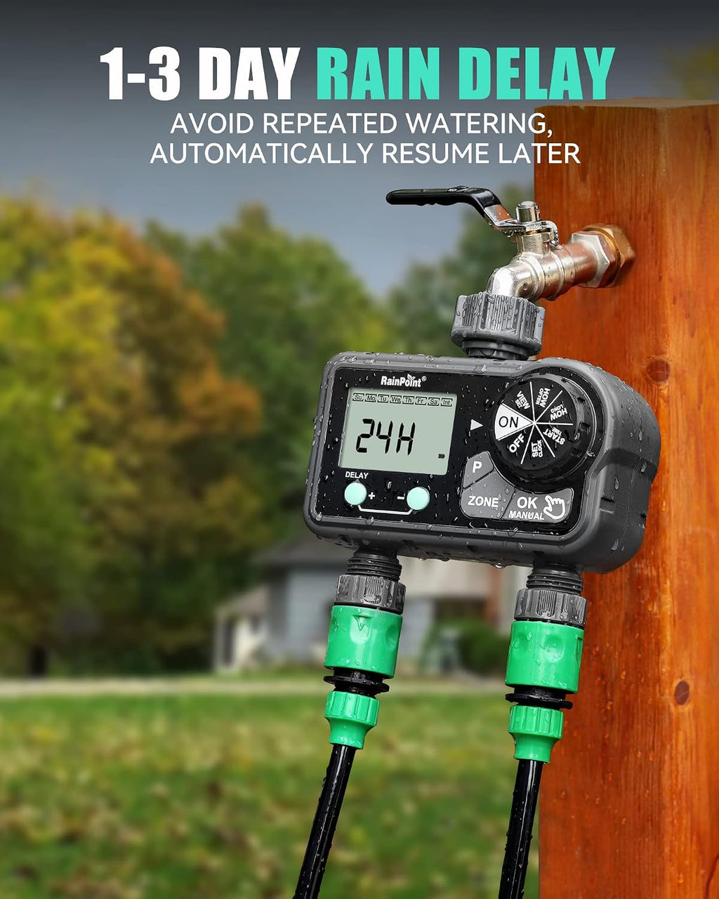 Sprinkler Timer with 3 Different Programs, Hose Timer for Garden Hose with Rain Delay/Manual Watering/Automatic