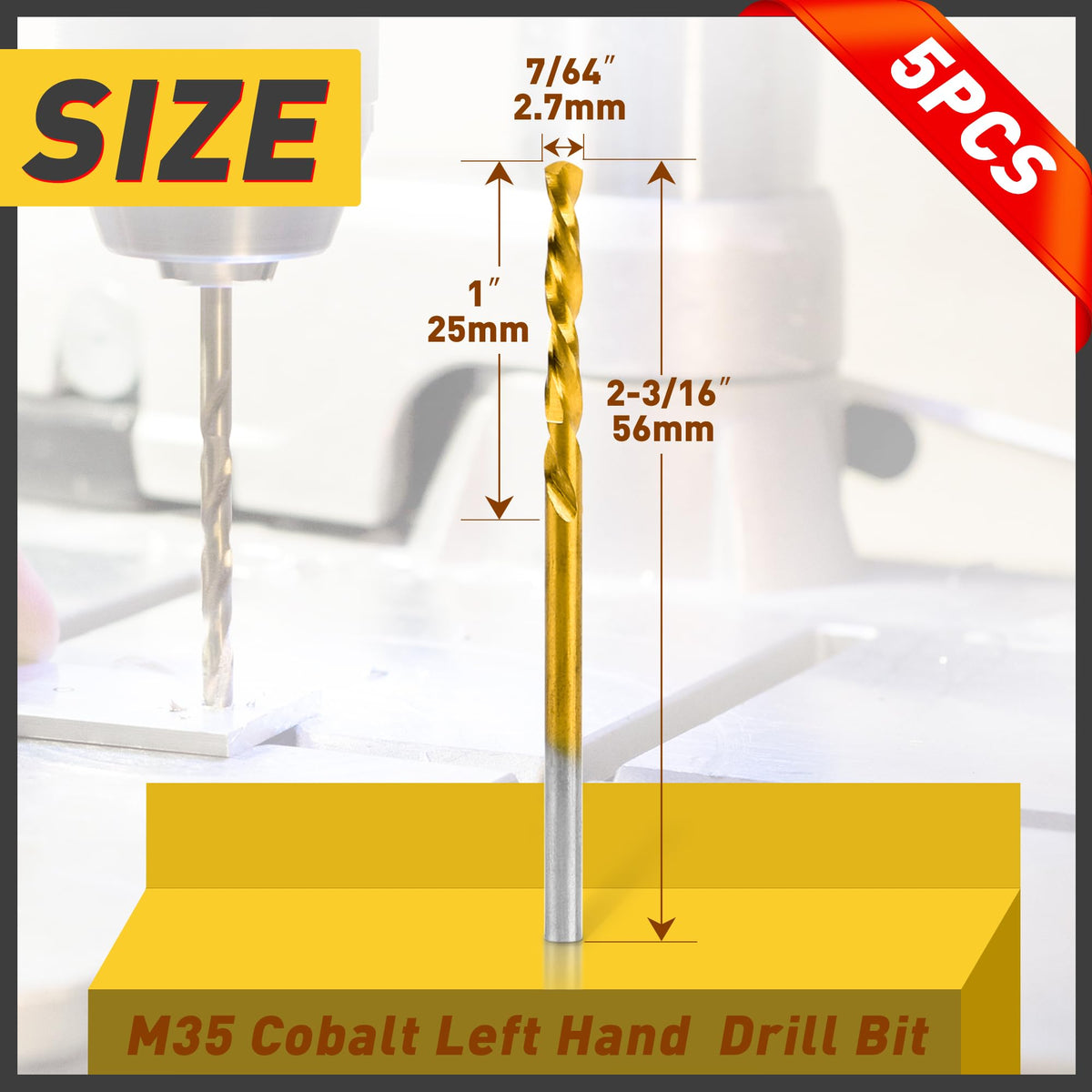 5PCS 7/64" M35 Cobalt Left Hand Drill Bits Set