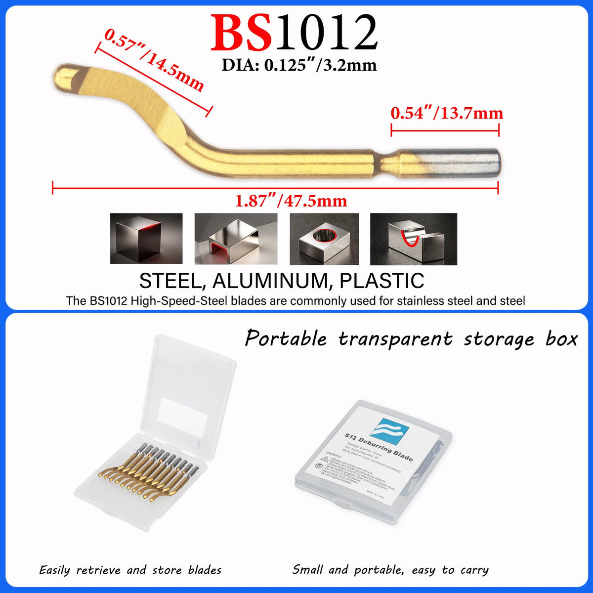 Rivulet 40PCS M35 Titanium Coated Deburring Blades BS1012 – 65-67 HRC Heavy-Duty HSS Burr Remover for Stainless Steel, Aluminum, PVC & 3D Prints – Industrial Metalworking Tool