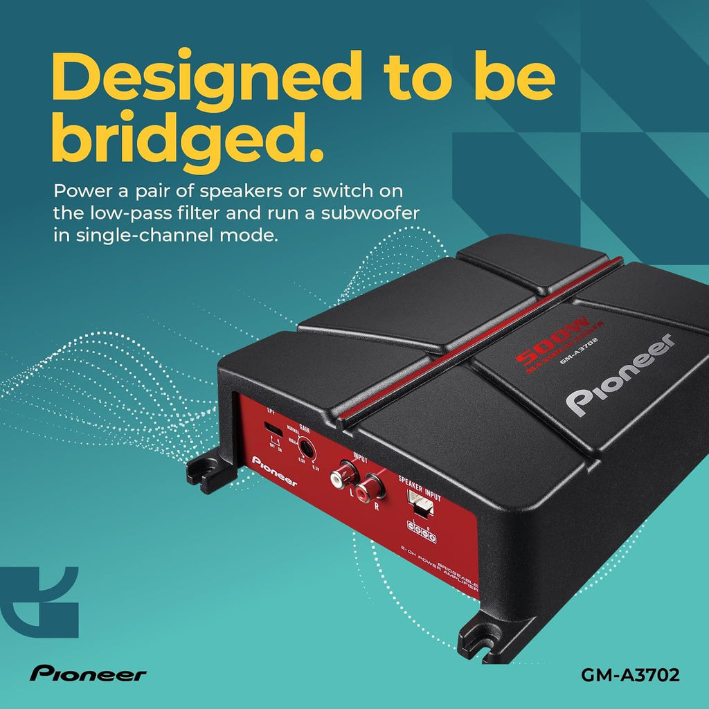 GM-A3702 500W Max Class AB Bridgeable 2-Channel Car Amplifier | Automatic Signal Sensing and Turn-On, Built-In